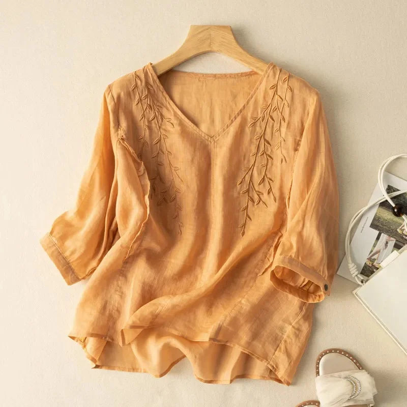 Margarita™ Loose Retro Cotton-Linen Top